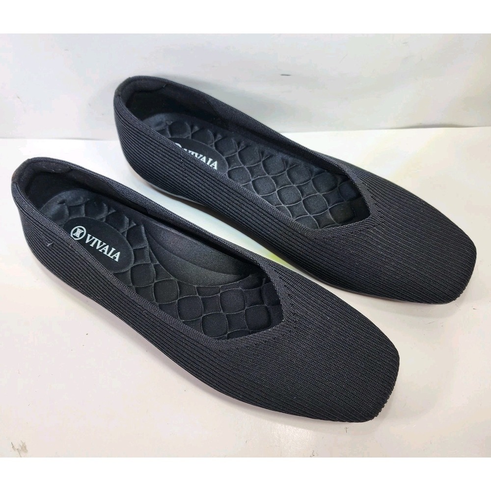 VIVAIA Margot 2.0 Square Toe V Cut Flats Womens 41.5 US 10 Black Ribbed Knit EUC